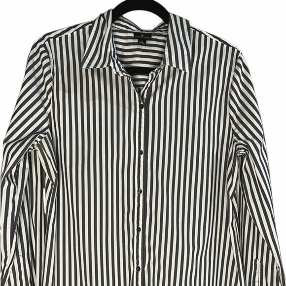 Worthington Button Up Collared Cuffed Long Sleeve Shirt Grey Black White Striped - Picture 12 of 16